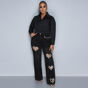 Pantaloni con gamba larga a vita alta <span class=keywords><strong>Jeans</strong></span> da <span class=keywords><strong>donna</strong></span> con 2025 di diamanti estivi larghi <span class=keywords><strong>Jeans</strong></span> stile Casual da <span class=keywords><strong>donna</strong></span> pantaloni in Denim dritti - Product Image 6