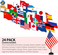 Ensemble de 24 drapeaux de bureau de pays, 8 x 5 pouces, mini drapeau américain de bureau avec mât noir de 13 pouces, 100 % polyester, réutilisable