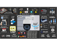 Cámara de Red IP POE de 6K y 12MP con Zoom Óptico de 30X, Seguimiento Automático de Personas y Vehículos, Zoom de 300X, Horizontal, 360 PTZ, CMOS, Nube, 1 Año