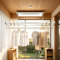 Séchoir à linge électrique HK13B pour plafond avec lumière LED intégrée, commande vocale, capacité de charge de 138 kg, pour balcon, intérieur, maison