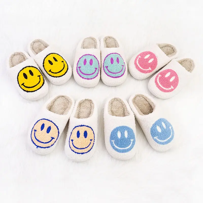 HONOUR ME Großhandel Smile Face Pattern Hausschuhe Frauen Winter Indoor Flat Warm Happy Face Haus rutschen Cute Smile Slippers