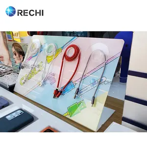 Rechi Teller L Vorm Acryl Mobiele Telefoon Accessoire Retail Display Stand Rack Voor Opladen Kabels Pos Display Met Uv Print teken
