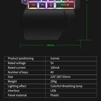 Keyboard Gaming, satu tangan Mini Usb ultra-ramping kabel 35 tombol lampu latar satu tangan untuk Laptop Desktop PC telepon pintar