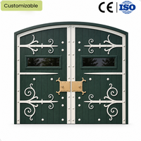 Porte de garage en cèdre massif de style château gothique antique, ornée de ferrures en polymère à motifs, avec arche incurvée, de Zhejiang, Lixiang