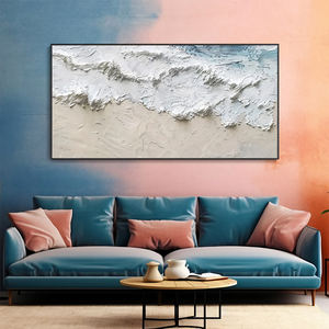 3D blanc plâtre Style toile peinture à l'huile Texture épaisse vague mur Art moderne exquis paysage marin décor abstrait Wabi Sabi <span class=keywords><strong>plage</strong></span> - Product Image 4