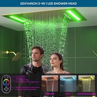 Ensemble de robinetterie de douche Homedec à 4 poignées en laiton et acier inoxydable, avec valve à icône lumineuse, pommeau de douche LED 14x20 pouces, jet pluie/ cascade de 6 pouces