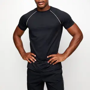 Betteractive Sport Piped Energy Poly Tee Athletic Men's Cotton Performance Solid Color Crew Neck Short Sleeve T-Shirt