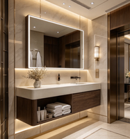 Meuble-lavabo mural moderne en mélamine MDF, structure en acier inoxydable avec miroir