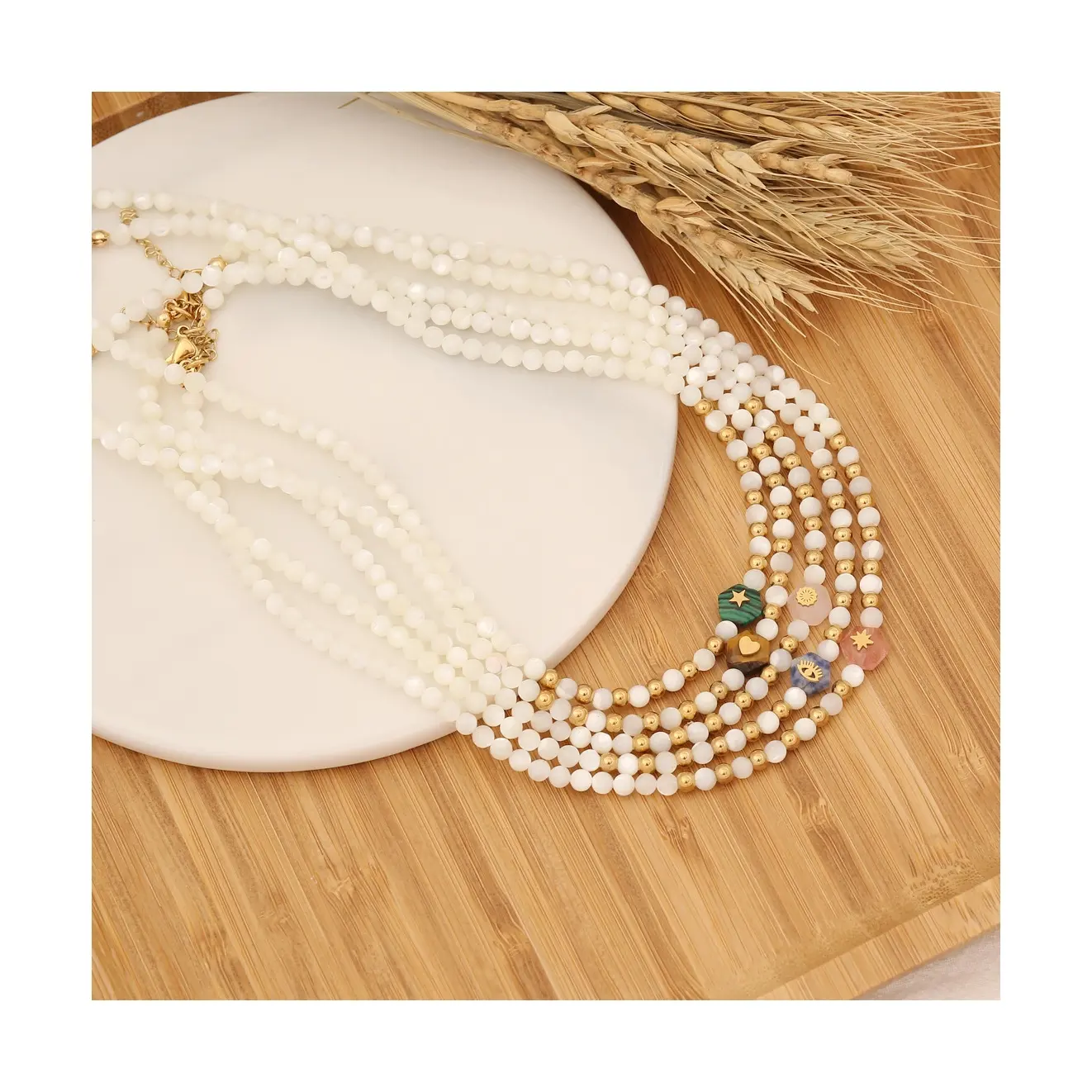 Hanpai New Design Natural Stone Jewelry Necklace Stone Necklaces Beaded Stainless Steel Necklaces For Women
