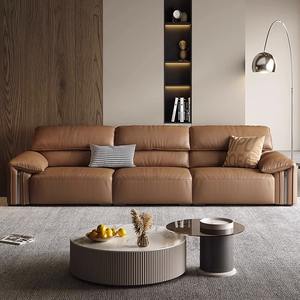 Canapé en cuir à rangée droite, style minimaliste et luxueux, très recommandé, pour petit appartement, salon, oreilles d'éléphant - Product Image 5