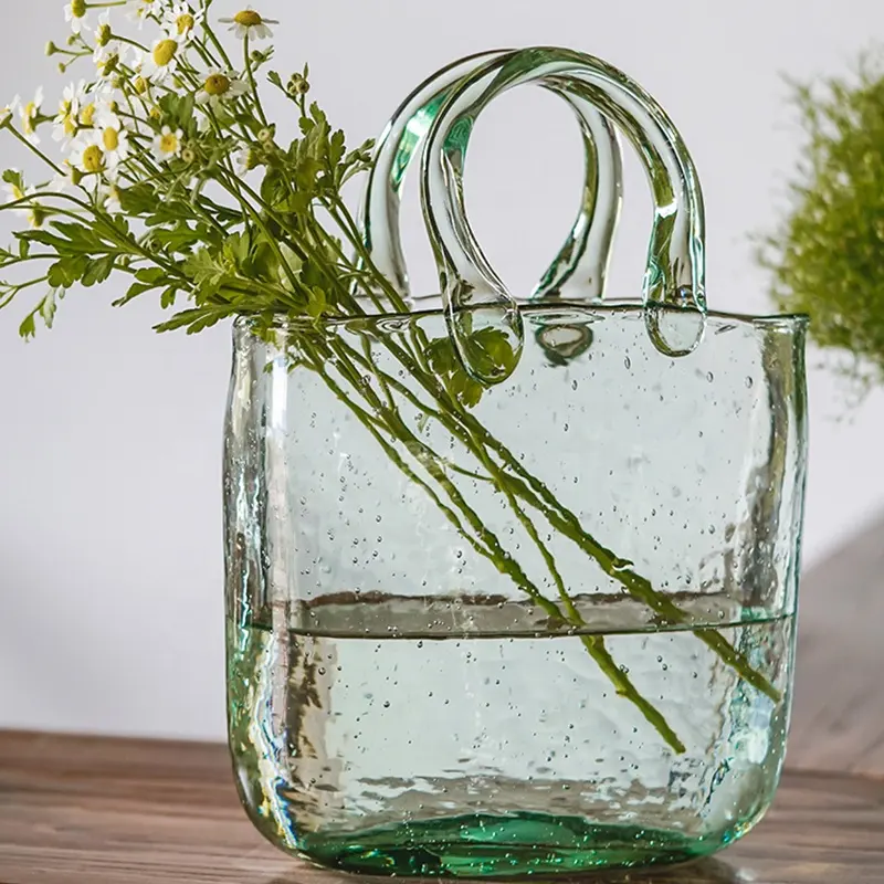 Tisch dekoration aus recyceltem Glas Handtasche & Blume Glasvase für Herzstück