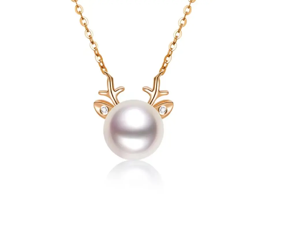 Collier de perles d'eau de mer Akoya collier de perles d'eau de mer personnalisé en or 18 carats avec diamant pour petite amie collier de perles d'eau de mer cerf