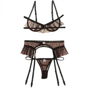 Conjunto de Lencería Sexy Transparente para Mujer Madura, Ropa de Dormir, 3 Piezas, Encaje, Tanga con Estampado de Corazón, 2022 - Product Image 2