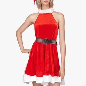 Vestidos de Terciopelo Navideños para Mujer, Disfraces Rojos de Santa Claus para Fiestas Navideñas, Precio Bajo al por Mayor, Alta Calidad - Product Image 1