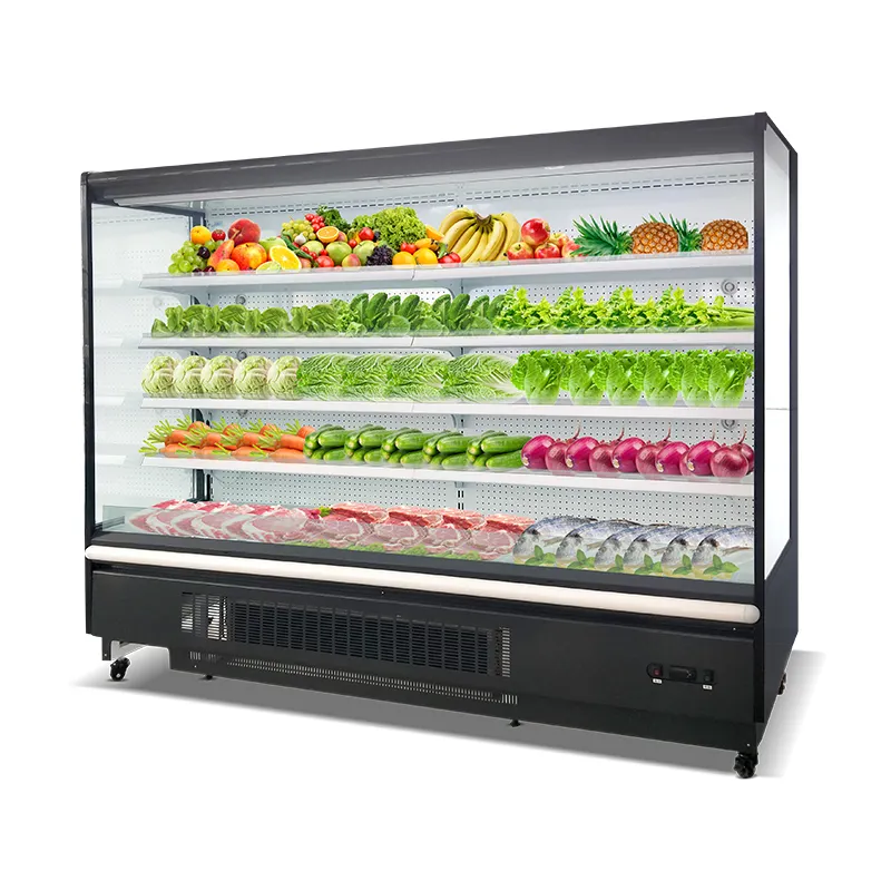 Vitrina de refrigerador abierto para supermercado, escaparate comercial para frutas y verduras en Malasia