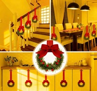 Guirlande de Noël JQ pour armoire avec nœud en ruban et baies rouges, mini guirlande de fenêtre pour cuisine, décorations de fête de Noël avec cônes de pin