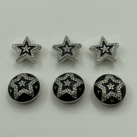 Kancing Bintang Kristal Lapis Ganda, Kancing Lima Titik Berlapis Enamel Hitam dengan Rhinestone Perak untuk Hiasan Pakaian Kasual dan Luaran