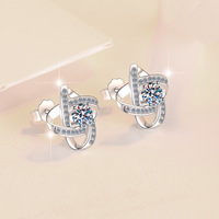 Boucles d'oreilles clous personnalisées en argent sterling S925, motif moulin à vent et trèfle à quatre feuilles, en moissanite, pour femme