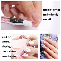 Pinceau à ongles en silicone double embout avec manche en acrylique orné de strass, pointe biseautée et pointue pour manucure gel