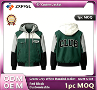 Veste universitaire à capuche color block unisexe, broderie logo, veste de baseball, manteau patchwork personnalisé, ODM OEM, MOQ 1 pièce