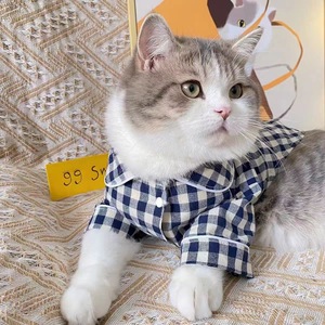 Pijamas para mascotas, ropa a cuadros transpirable de verano para perros y gatos, azul marino, blanco, talla S M L - Product Image 1