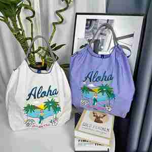 Bolsa de Compras de Moda para Mujer, de Nailon Impermeable, con Bordado, Cierre de Cordón, Portátil, para Viajes de Verano, Venta al Por Mayor - Product Image 4