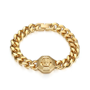 2025 nuevo diseño de moda Medusa italiana joyería griega acero inoxidable 18K chapado en oro pulsera de eslabones cubanos para hombre - Product Image 1
