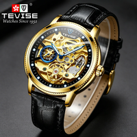 Montre automatique TEVISE Tourbillon pour homme, montres mécaniques squelette de luxe, boîtier en alliage, bracelet en cuir, 3ATM
