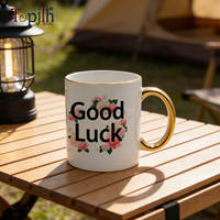 Mug en céramique plaqué de qualité supérieure Topjlh pour sublimation, avec bord et anse dorés, pour transfert thermique et design personnalisé