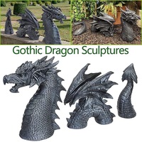 HEYE Statue de dragon volant à trois sections gothique noir dessin animé Animal Figurine ornements artisanat nouvel an jardin en résine transfrontalier