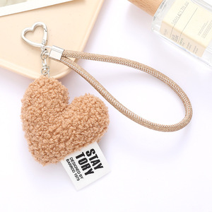 Cute Plush Heart Bag Charm Soft Furry Heart <b>Keyring</b> Glitter Lanyard Strap Phone Charm Hanging Ornament Ladies Gift Wholesale - Product Image 4