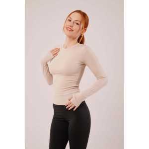 Blusa Beige Básica de Manga Larga para Mujer al por Mayor, Talla XL, Estilo Formal, con Volantes, Bordado, Encaje, Lentejuelas, Plumas, Prenda Exterior Holgada - Product Image 3