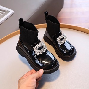Fashion Girl's Sock Boots Non-Slip Sole Autumn Winter Kids <b>Block</b> Heel Boots Ankle Booties With Rhinestone - Product Image 3