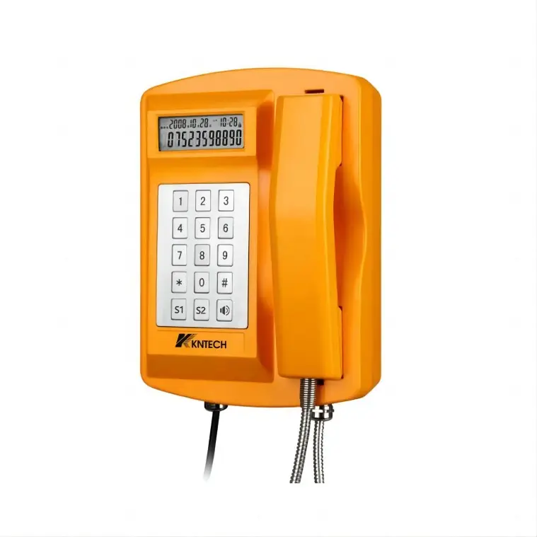 KNTECH KNSP-18 telepon VoIP tahan air antidebu dan lembab telepon LCD logam kuning dengan jaringan IP dan POE