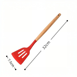 Wooden-handled Silicone Frying Spatula Non-stick Heat-resistant Kitchen Utensil For Stir-frying <b>Baking</b> Cooking Steak - Product Image 5