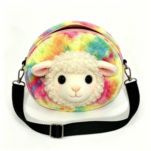 Bolso bandolera de peluche con cara de unicornio colorido y personalizado, bolso cruzado de peluche de unicornio redondo y peludo, peluche de animal unicornio multicolor. - Product Image 2