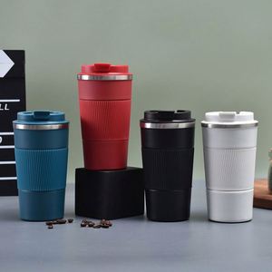 Tasse à café en acier inoxydable 304, tasse de voyage à double paroi isolée sous vide avec manchon en silicone antidérapant et résistant à la chaleur pour le bureau et la voiture - Product Image 1