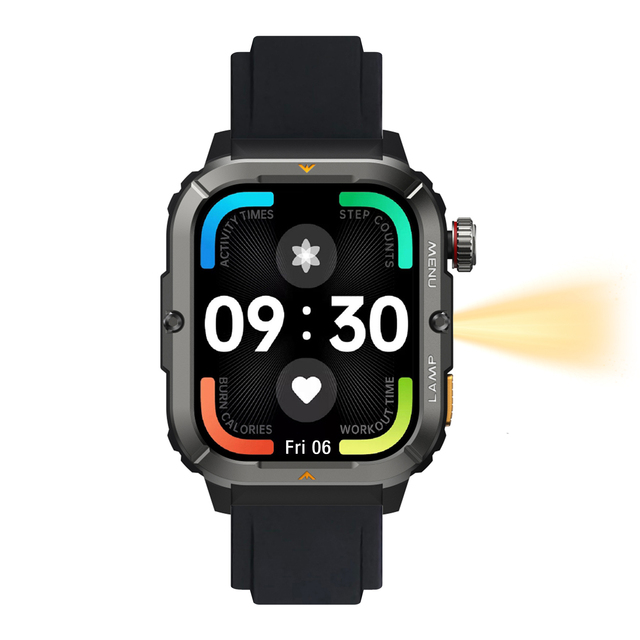 AGM W3 Montre Homme 600 Nits Large Battery 500mAh Square LED Lighting Sports Smartwatch Fitness Tracker Heart Compass Magnetic