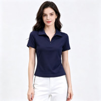 Polo pour femme de haute qualité avec col zippé, élégant, col en V, manches courtes, respirant, vêtements de sport