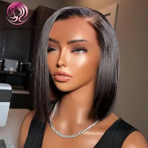 Straight Bob Human Hair Wigs With Bang Full Machine Made Wigs Brazilian Remy Human Hair Bob Wigs For Black Woman 10 12 inch