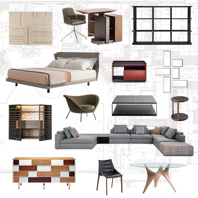 Modern Nordic Mixed Style Whole House Furniture Set, Wooden Cabinet and Round Glass Dining Table Living Room Bedroom Package