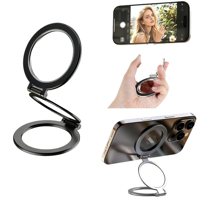Compatible for Dual-Sided Magnet Phone Grip Holder Cellphone Stand Adjustable Metal Ring for 17 Pro Desk Bed Use