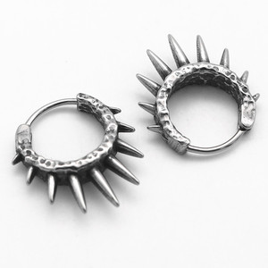 Pendientes de aro yúnique con diseño de púas, de acero de titanio, unisex, joyería geométrica de moda, pendientes de aro redondos de acero inoxidable 316 - Product Image 2