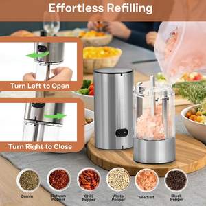 Ensemble moulin à sel et à poivre électrique rechargeable en acier inoxydable, capacité maximale 190 ml, compatible lave-vaisselle, avec poignée, modèle 2026 - Product Image 4