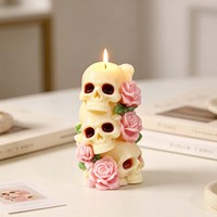 Halloween 3-Kopf-Knochen-Kuchenform aus Silikon für DIY-Tischdekoration, Ornament, Aromatherapie, unregelmäßige Form, Baumwolldocht