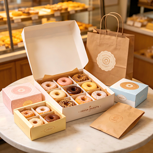 Cajas de donuts ecológicas reciclables al por mayor, caja de donuts de papel impresa con logotipo personalizado, embalaje desechable para llevar para panadería y donuts - Product Image 3