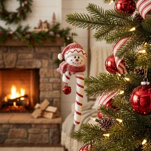 Adorno Navideño <span class=keywords><strong>de</strong></span> <span class=keywords><strong>Muñeco</strong></span> <span class=keywords><strong>de</strong></span> <span class=keywords><strong>Nieve</strong></span> con Purpurina y Bastón <span class=keywords><strong>de</strong></span> Caramelo, Adorno Colgante <span class=keywords><strong>de</strong></span> Bastón <span class=keywords><strong>de</strong></span> Caramelo a Rayas Rojas y Blancas con Gorro <span class=keywords><strong>de</strong></span> Papá Noel y Campana Roja - Product Image 3
