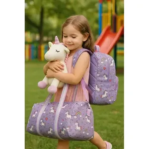 Zaino e borsa da ragazza unicorno viola Set di peluche collezione di borse per bambini - Product Image 1