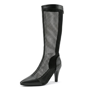 <span class=keywords><strong>Stivali</strong></span> <span class=keywords><strong>alti</strong></span> da donna minimalisti <span class=keywords><strong>bianchi</strong></span> in rete, a punta, con tacco a spillo, cerniera laterale, estivi, scavati, stile sandalo - Product Image 4