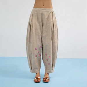 Women's High Waist <b>Harem</b> Pants | Casual Loose Fit Balloon <b>Trousers</b> with Embroidery & Pleated Design - Product Image 1